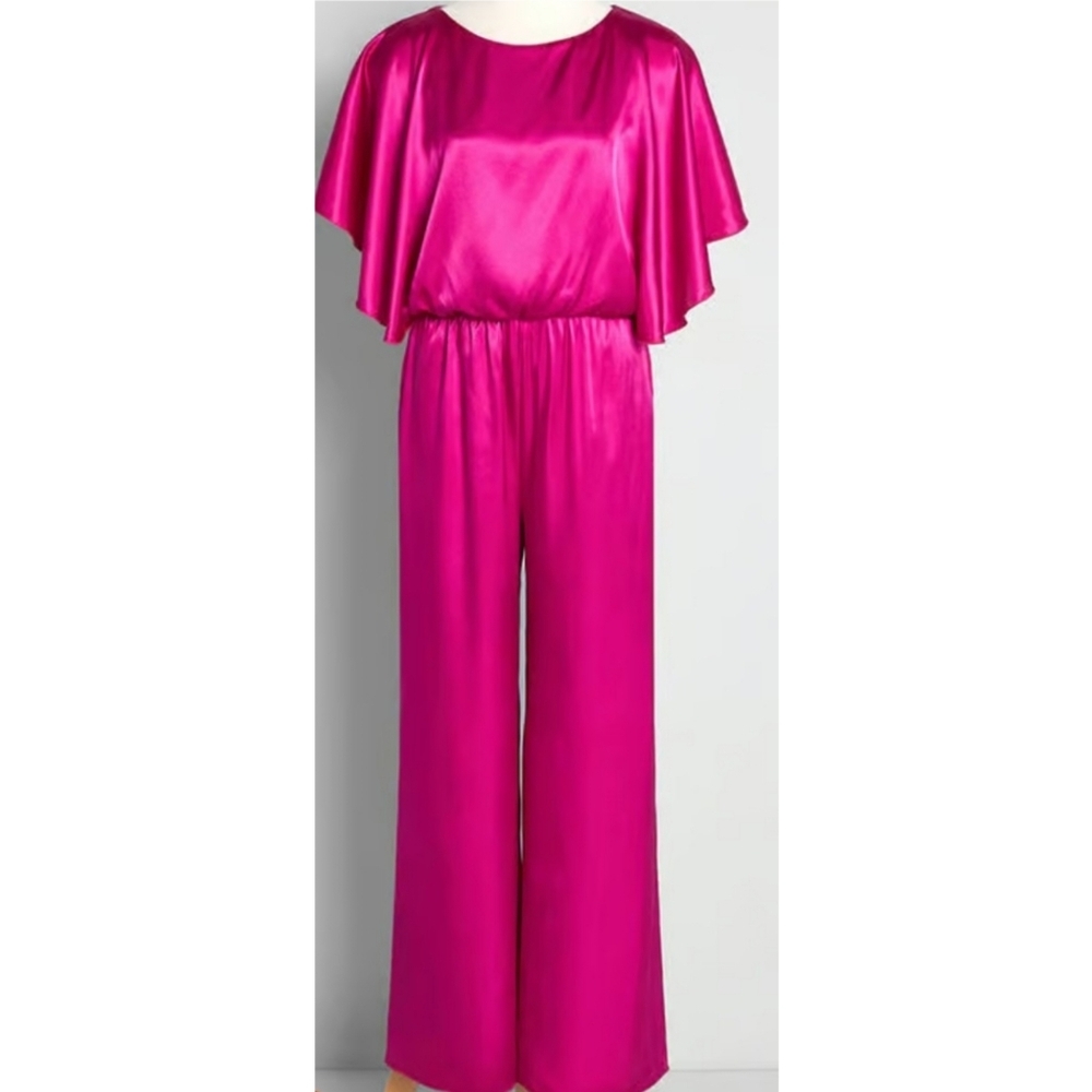 Marina Modcloth Dolman Sleeve Split Back Jumpsuit Size 8 Fuchsia Flowy Elegant
